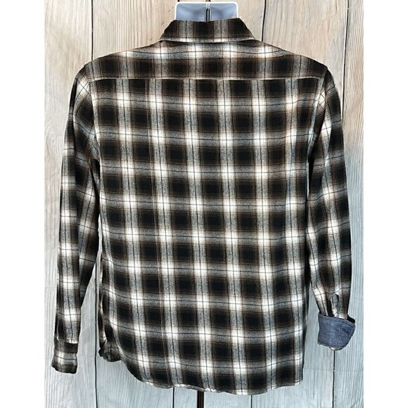 NWOT Bixby Nomad Boys XL 16-18 Long Sleeve Brown Black Plaid Button Down Shirt - Picture 3 of 7